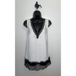 Michael Kors Womens Size L Sleeveless Shirt Tank Top White/Blalck Lace Crew Neck